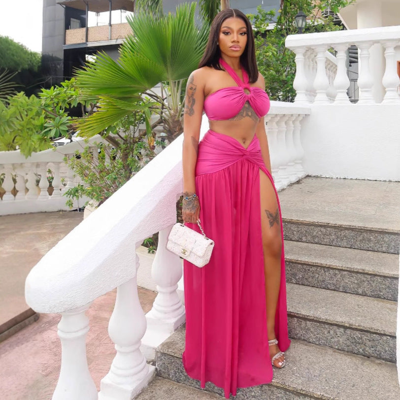 Sexy Neck Tube Top and Split Skirt
