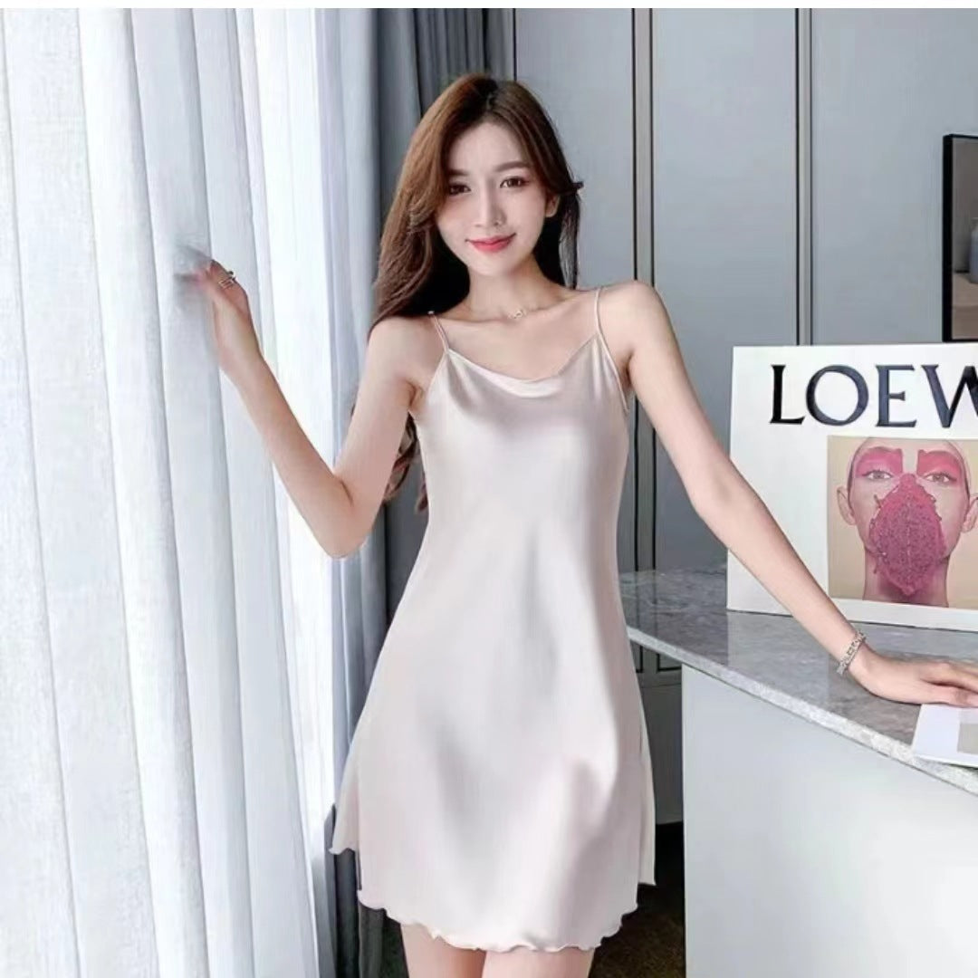 Sexy Nightdress Women's Summer thin Ice Silk Pajamas Summer Pure Desire Backless Collar Slip Skirt Home Clothes