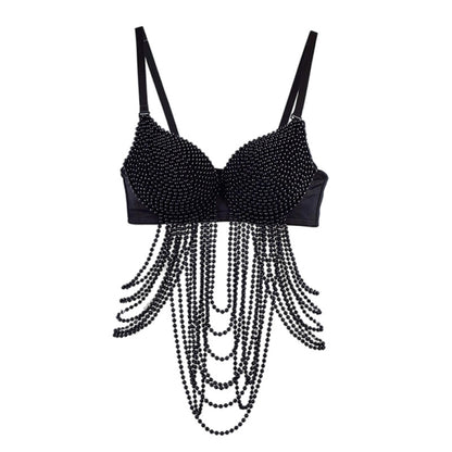 Sexy Pearl Tassel Fishbone Bra