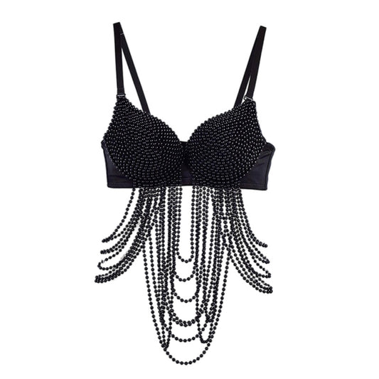 Sexy Pearl Tassel Fishbone Bra