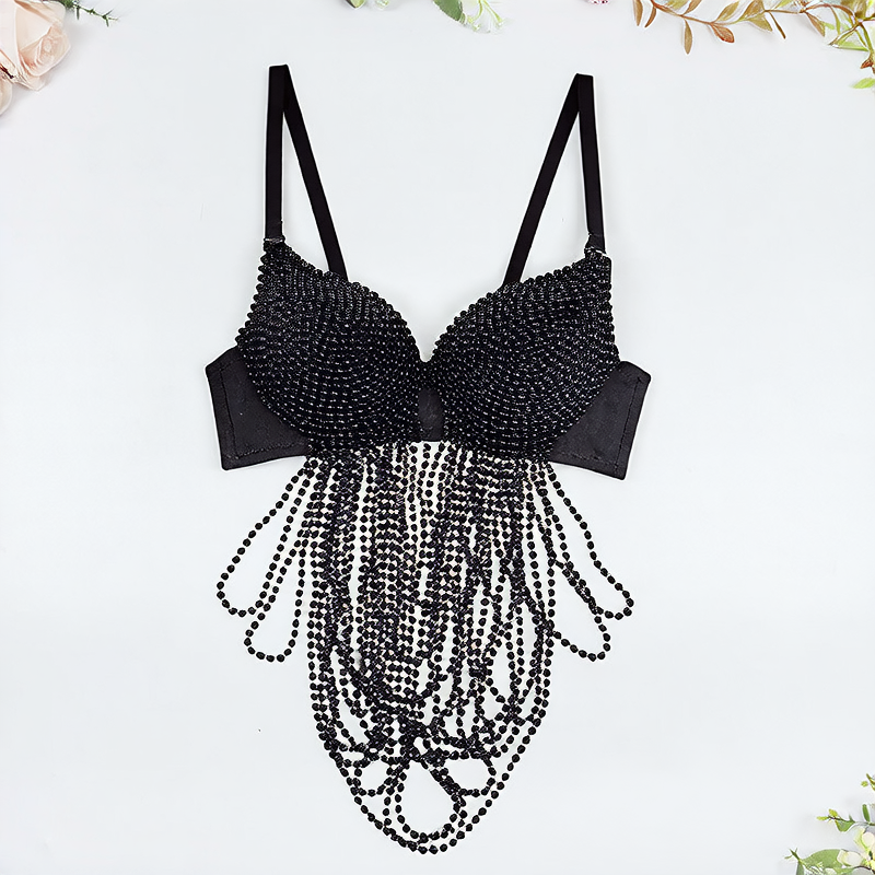 Sexy Pearl Tassel Fishbone Bra