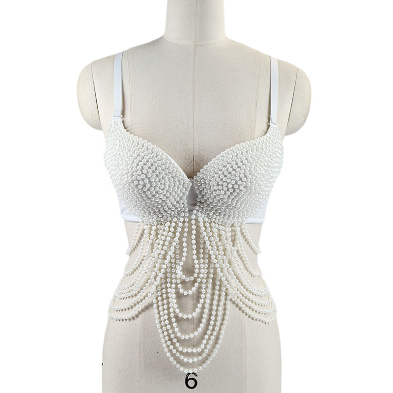 Sexy Pearl Tassel Fishbone Bra