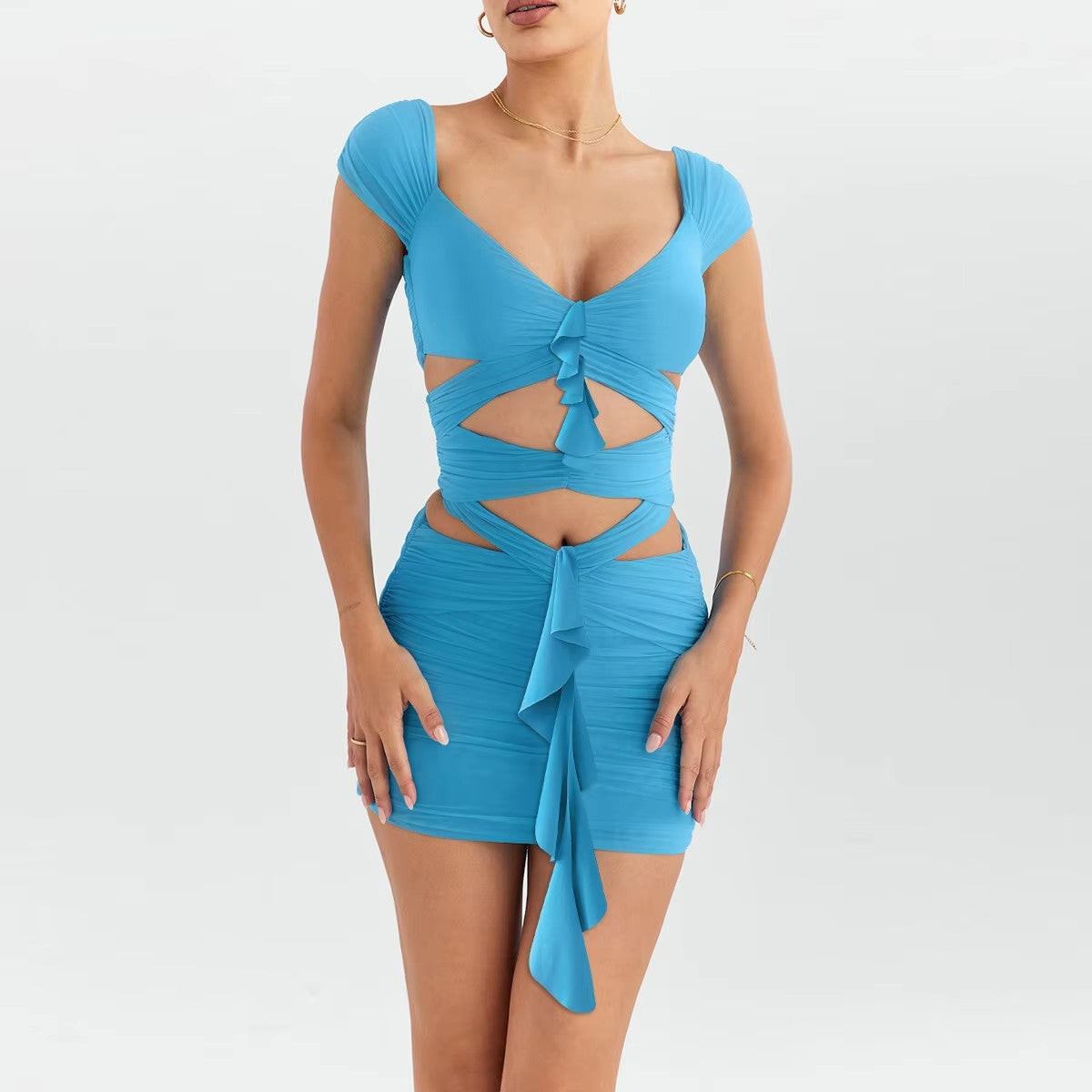 Sexy pleated halter top dress