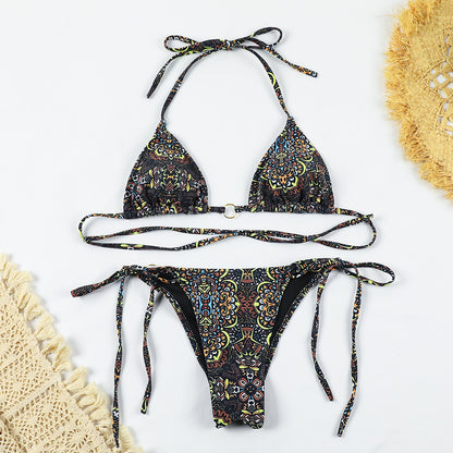 Sexy printed backless two-piece swimsuit
