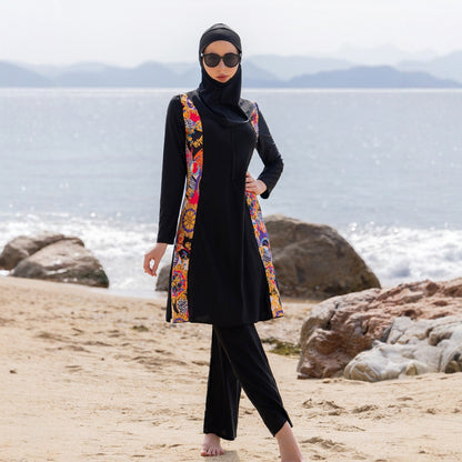 Sexy printed long-sleeved V-neck swimming suit