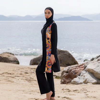 Sexy printed long-sleeved V-neck swimming suit