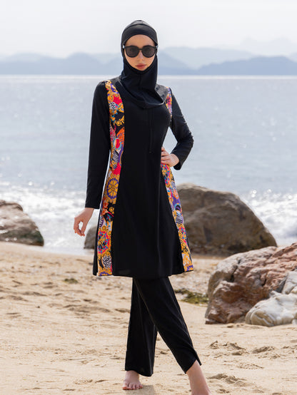 Sexy printed long-sleeved V-neck swimming suit