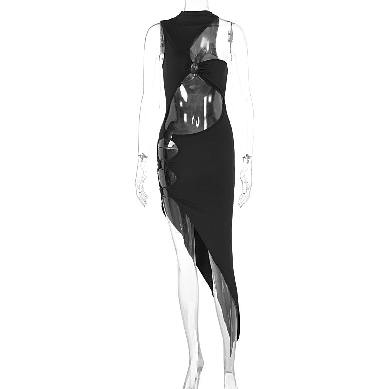 Sexy sleeveles open and slit irregular-shaped dress