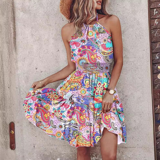 Sexy Sleeveless Hanging Neck Women Dress.