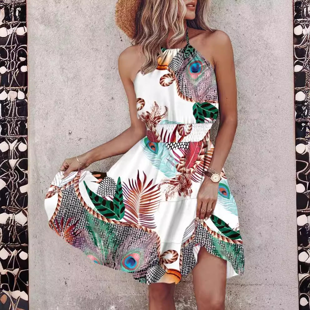 Sexy Sleeveless Hanging Neck Women Dress.