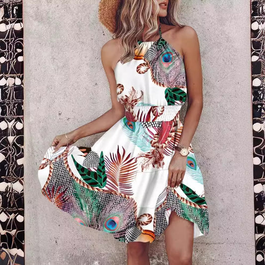 Sexy Sleeveless Hanging Neck Women Dress.