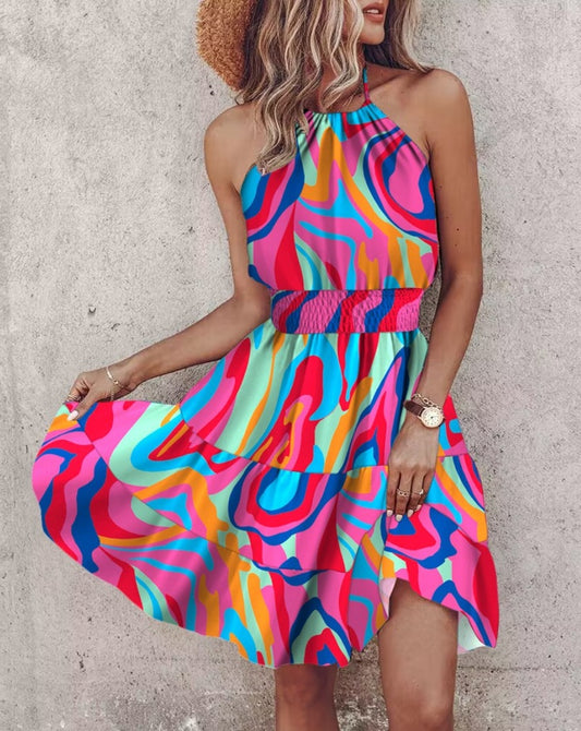 Sexy Sleeveless Hanging Neck Women Dress.
