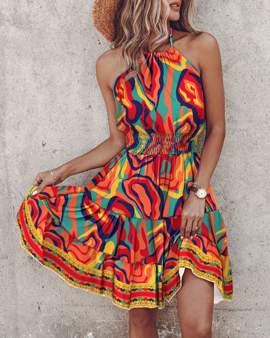 Sexy Sleeveless Hanging Neck Women Dress.