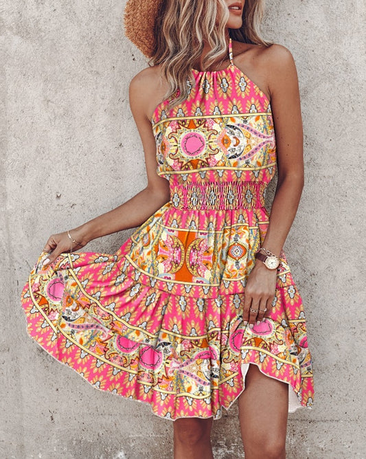 Sexy Sleeveless Hanging Neck Women Dress.