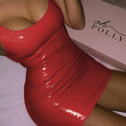 Sexy Sleeveless PU Leather Bodycon Dress