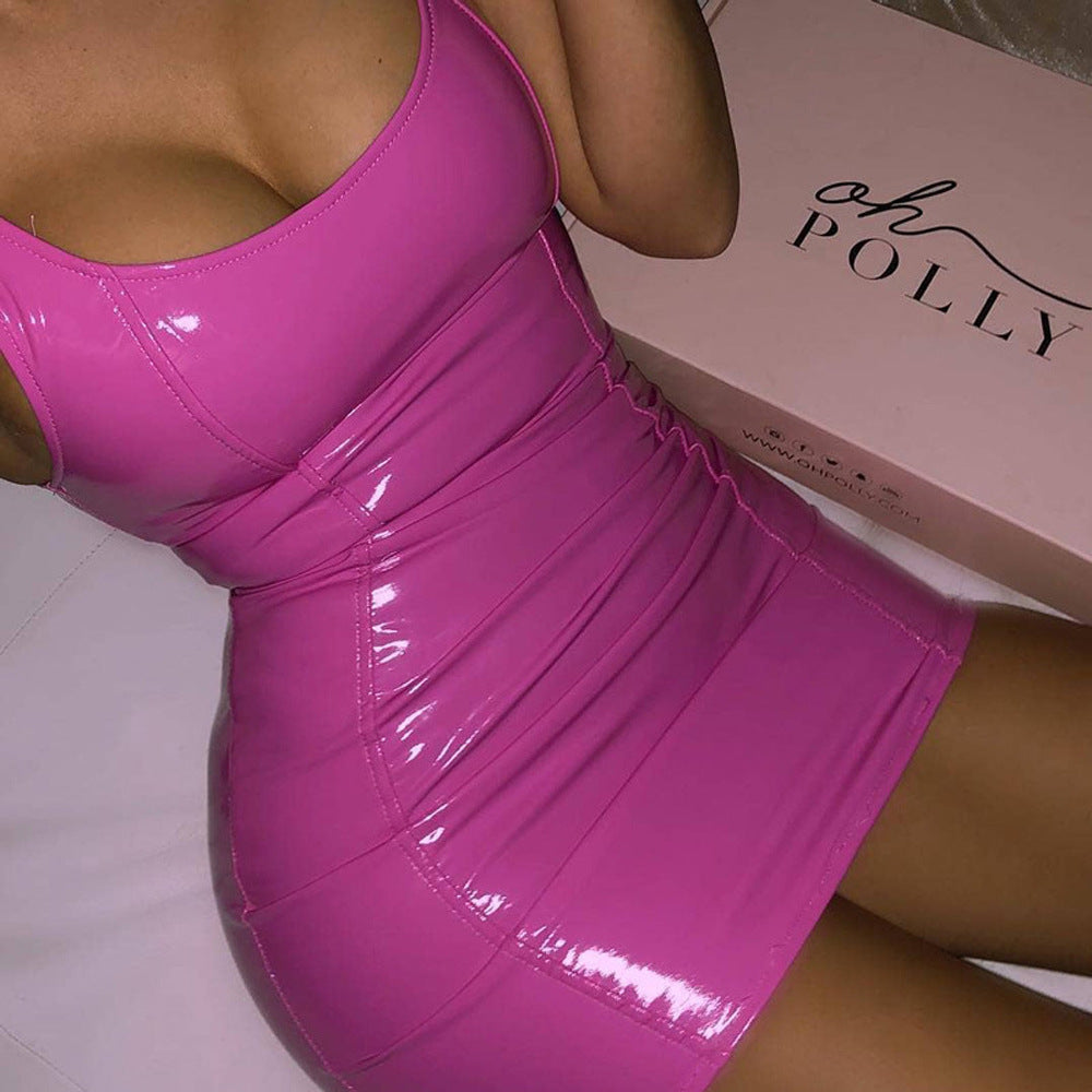 Sexy Sleeveless PU Leather Bodycon Dress
