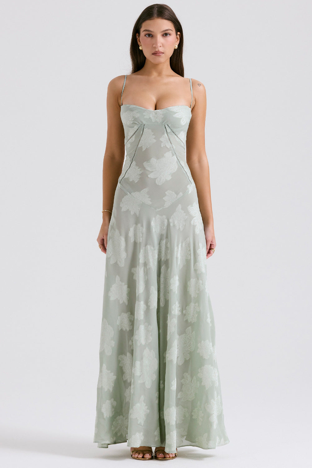Sexy Sleeveless Strap Backless Dress Women Chiffon Embroidered Square Collar Ball Evening Dress 2024