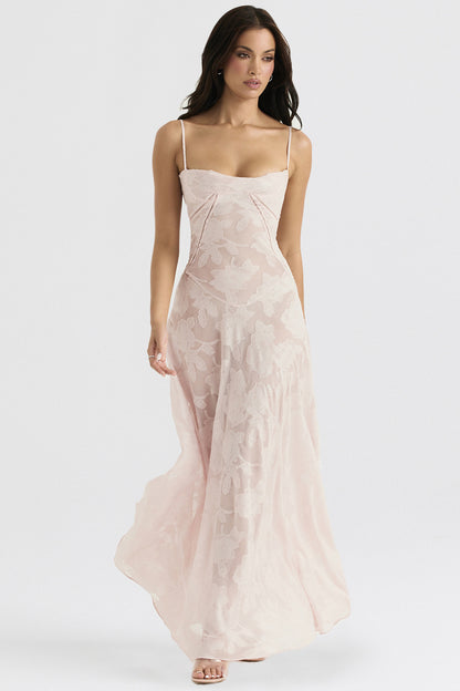 Sexy Sleeveless Strap Backless Dress Women Chiffon Embroidered Square Collar Ball Evening Dress 2024