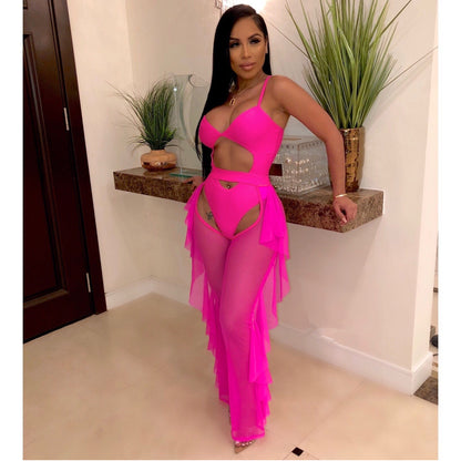 Sexy Solid Color Swimsuit Two-Piece Set