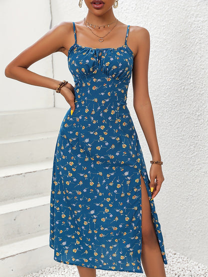 sexy suspenders slit floral dress