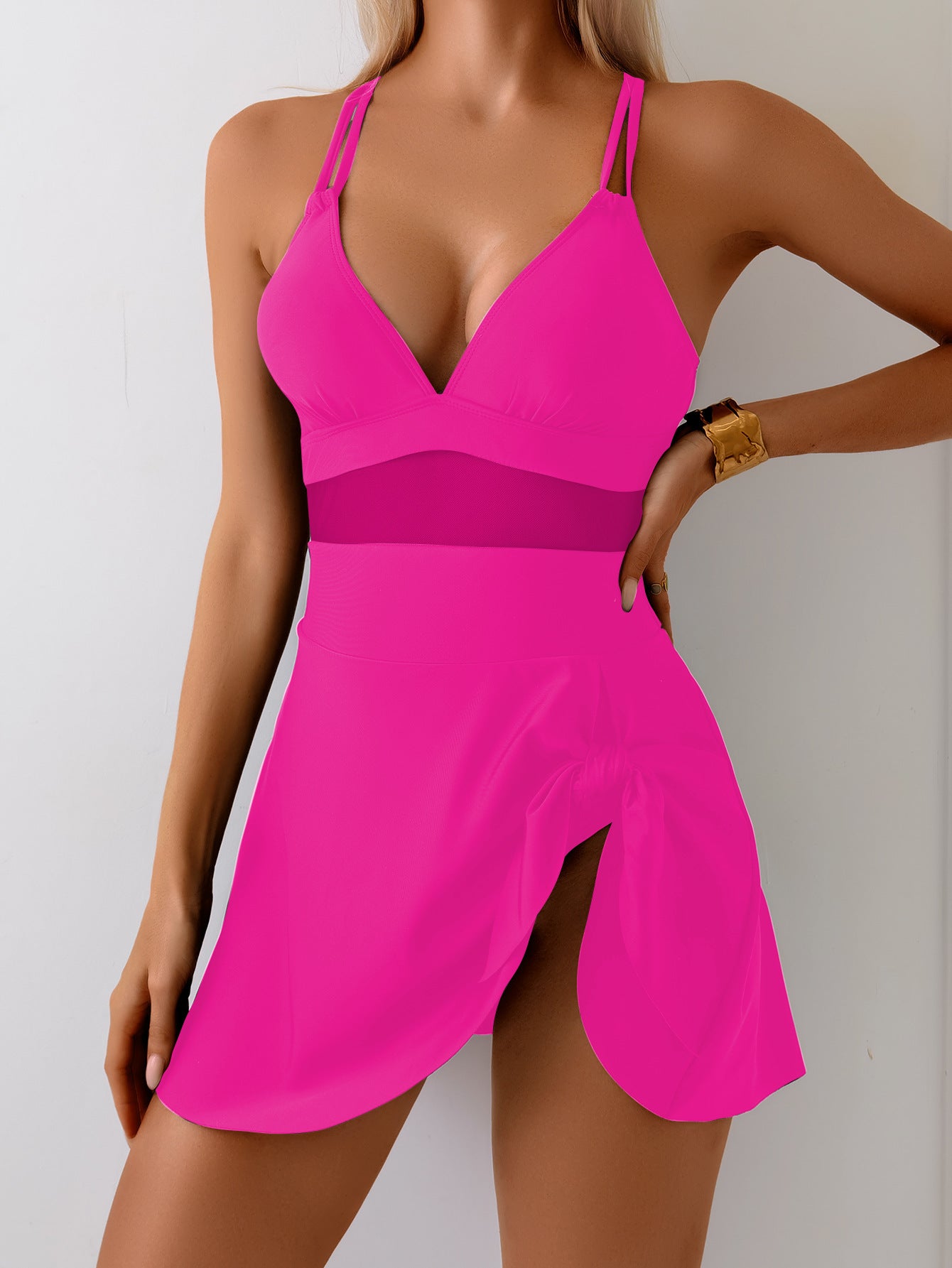 Sexy swimwear with deep V-neck and spaghetti straps