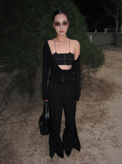 Sexy Swing Collar T-shirt and Wrap Top Set
