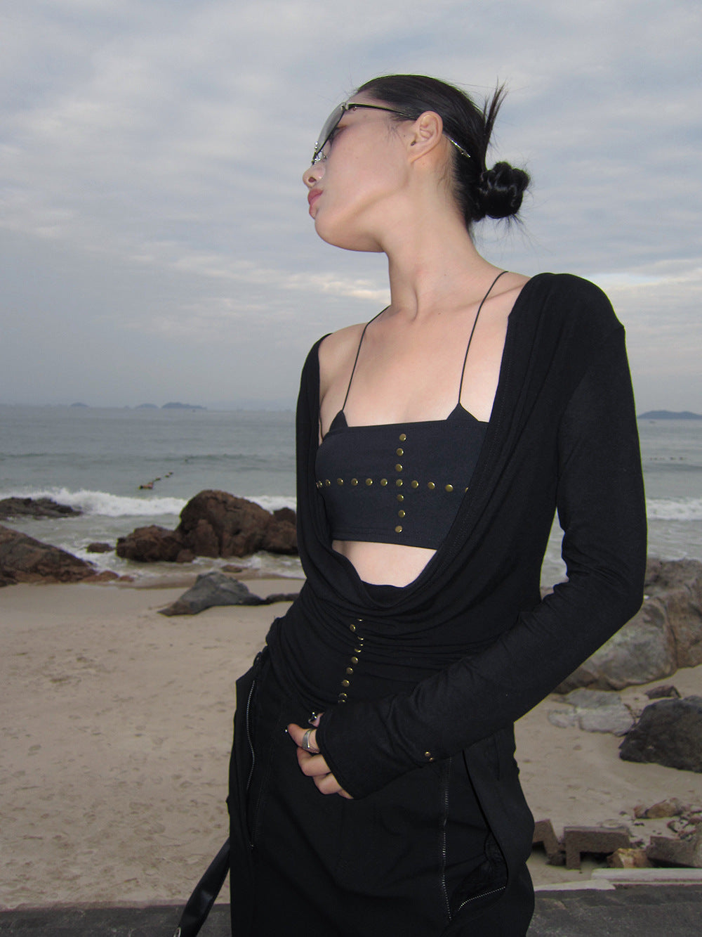 Sexy Swing Collar T-shirt and Wrap Top Set