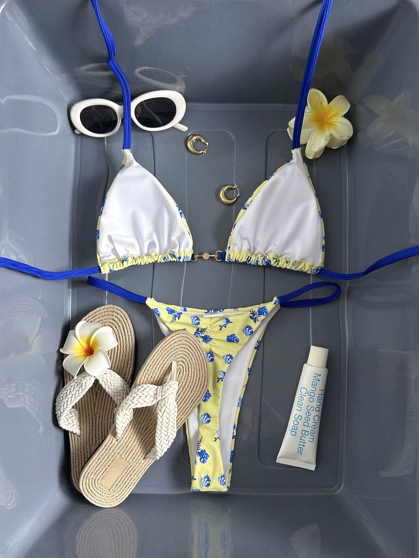 Sexy Tie Front Bikini Set Floral Print Padded Swimsuit for Women