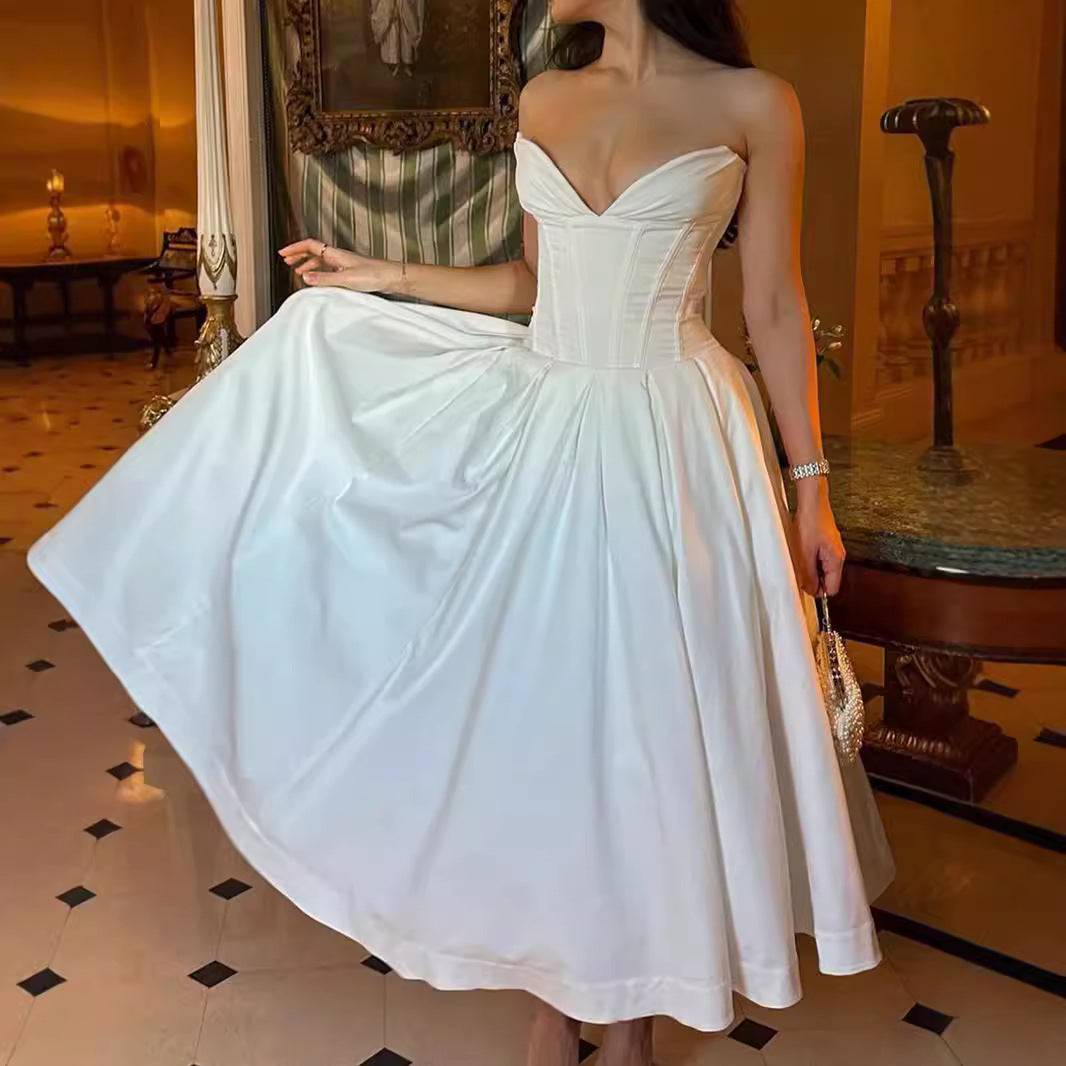 Sexy Tube Top Backless Corset Long Dress