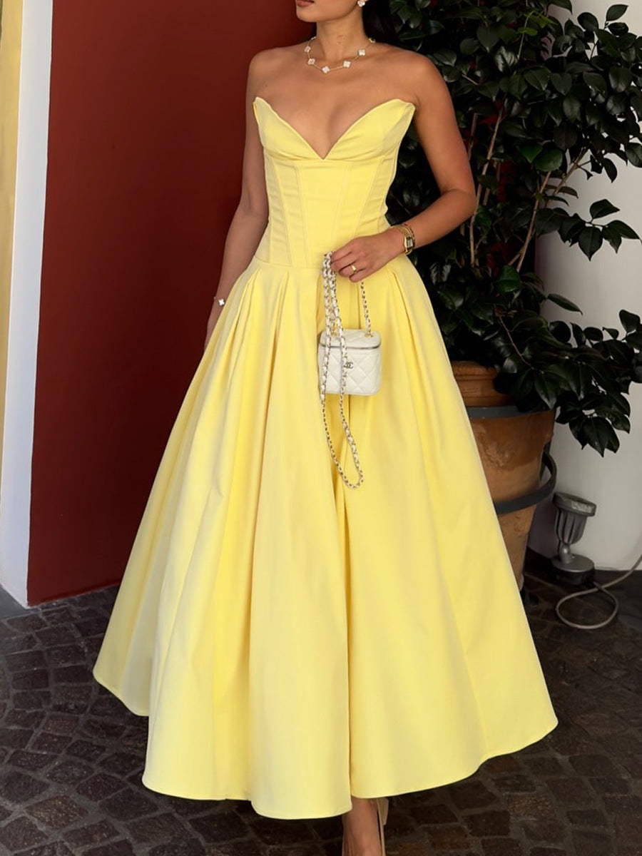 Sexy Tube Top Backless Corset Long Dress