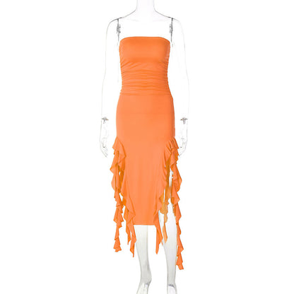 Sexy Tube Top Irregular Hem Dress