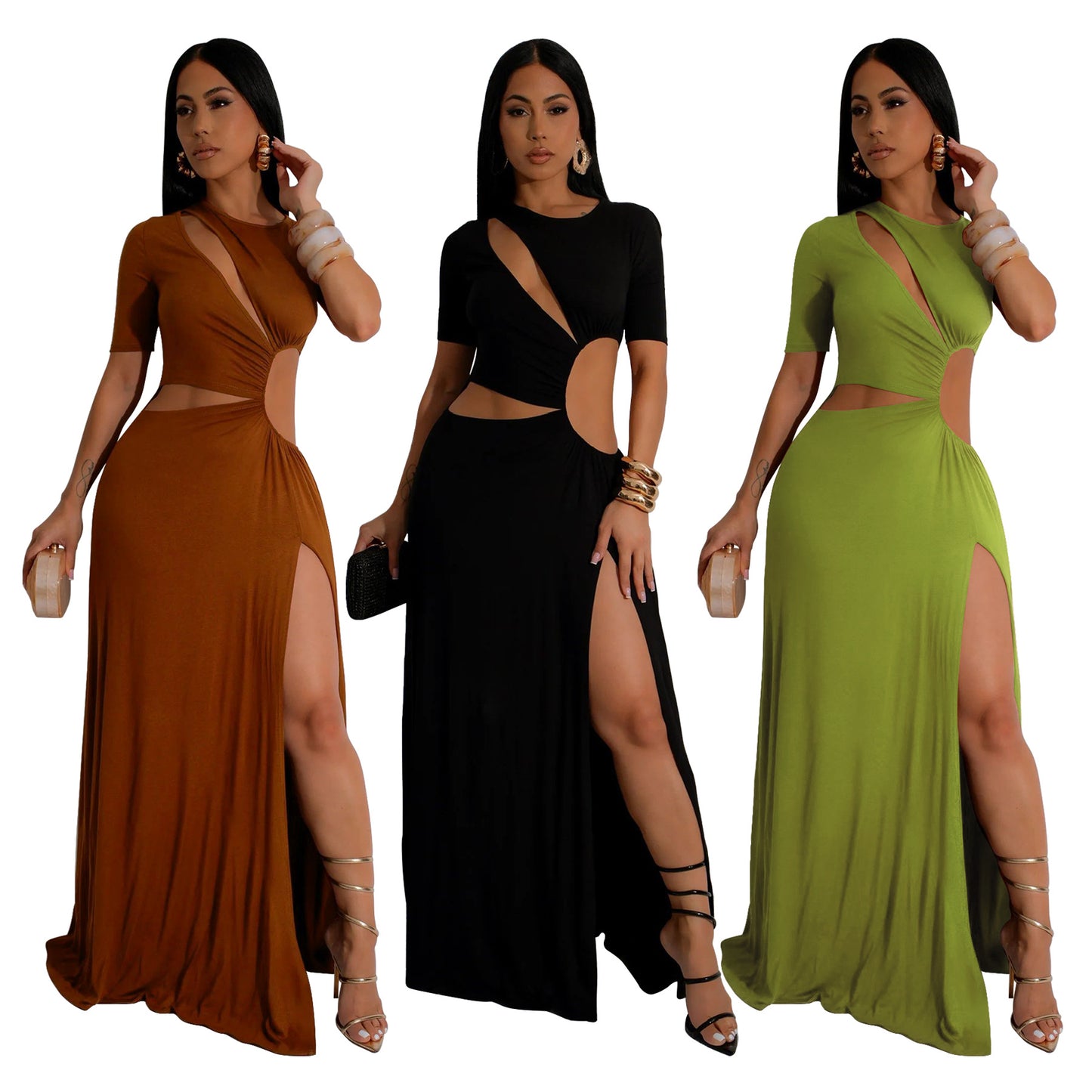 Sexy Waist-Cut Irregular Hem Long Dress