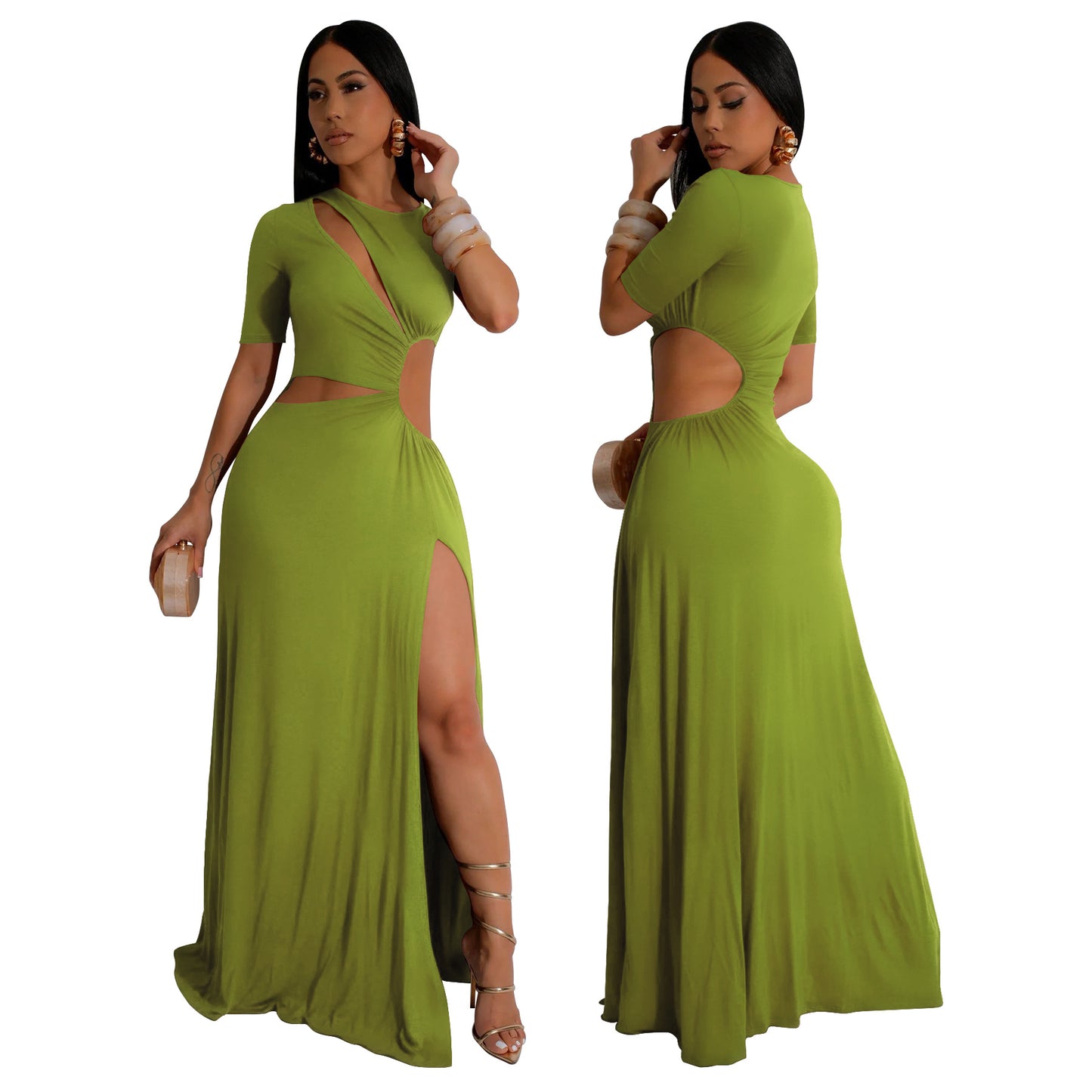 Sexy Waist-Cut Irregular Hem Long Dress
