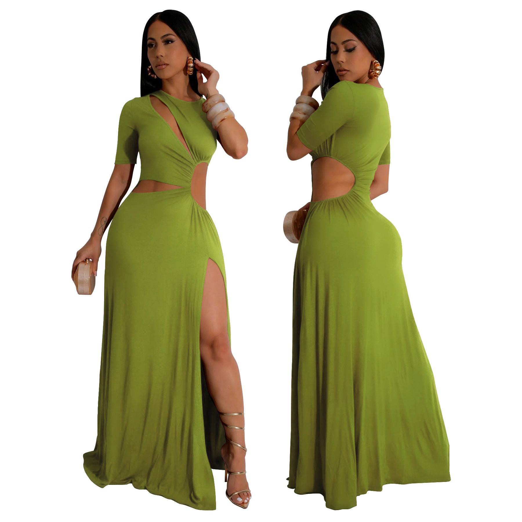 Sexy Waist-Cut Irregular Hem Long Dress