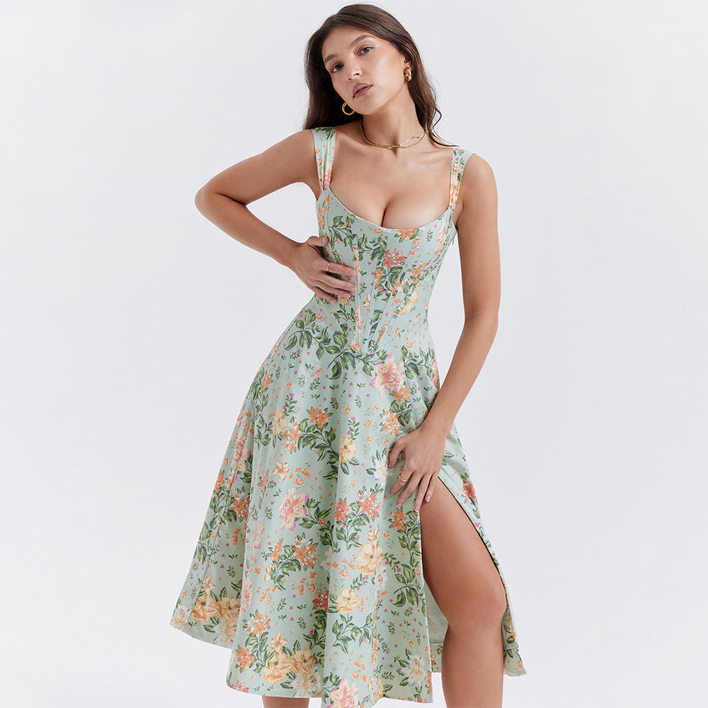 Sexy Wrap-Around Printed Midi Dress
