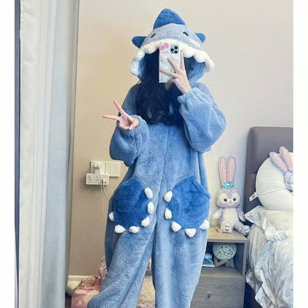 Shark Coral Fleece One-Piece Pajamas