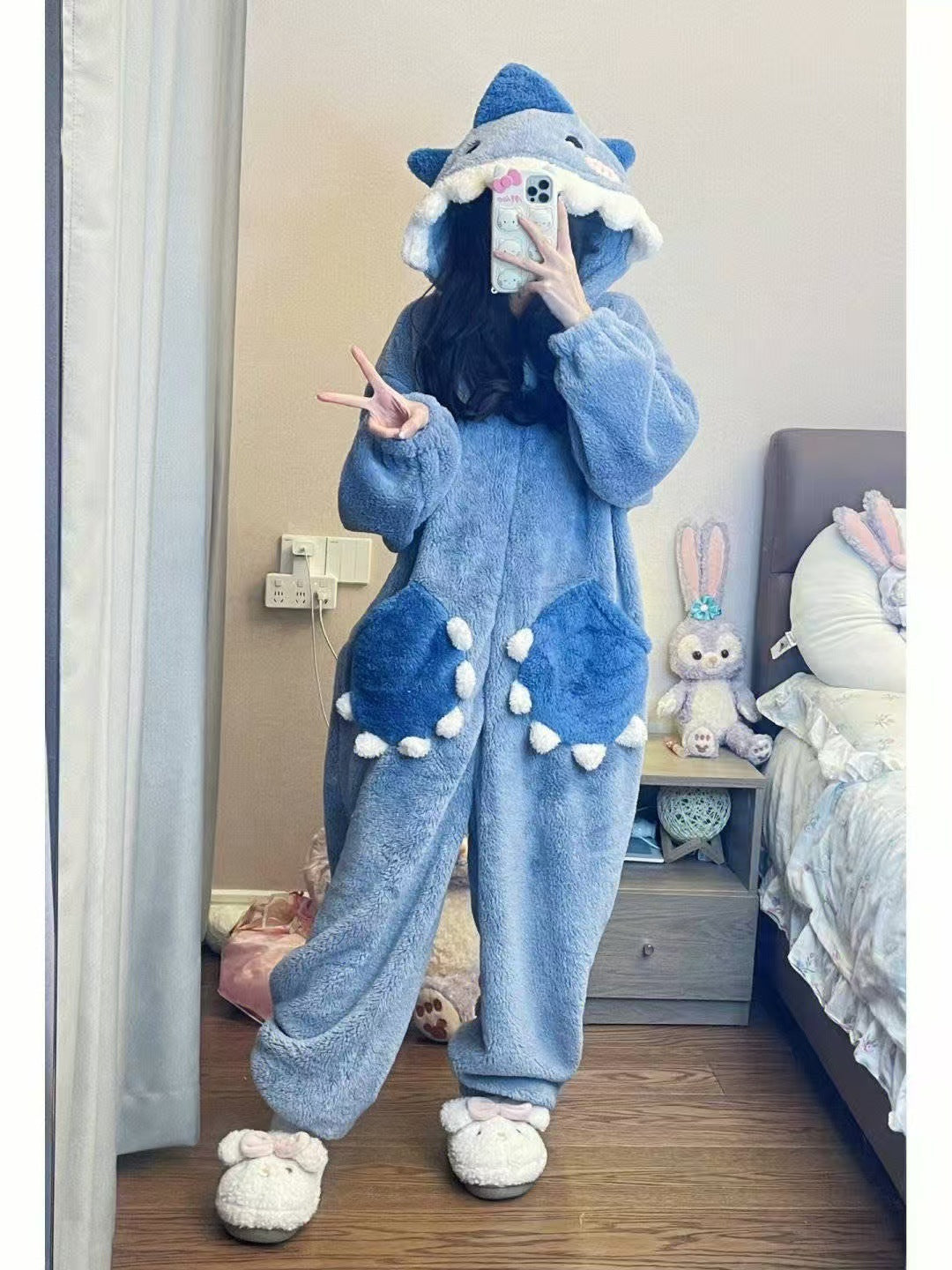 Shark Coral Fleece One-Piece Pajamas