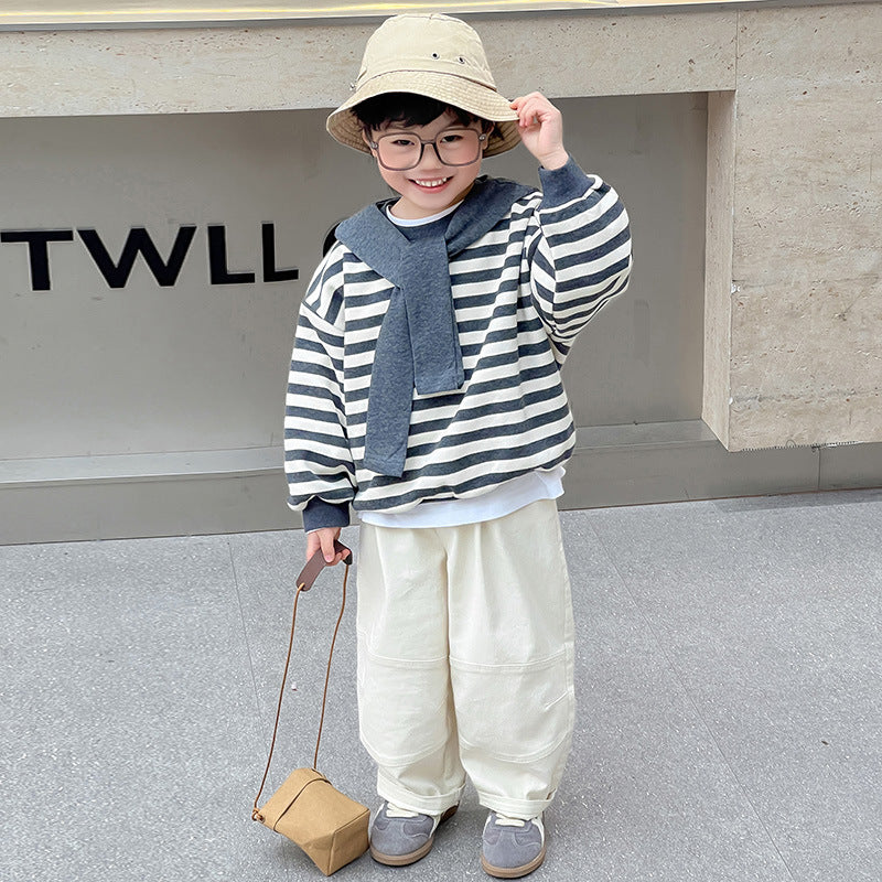 Shawl sweatshirt three-piece set for baby boys