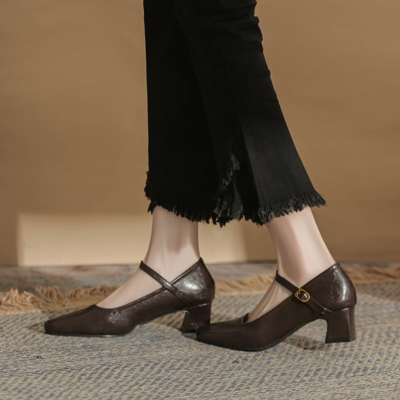 Sheepskin Buckle Strap Mary Jane Shoes