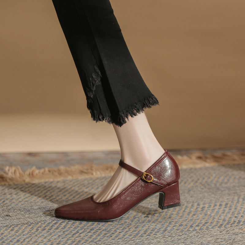 Sheepskin Buckle Strap Mary Jane Shoes