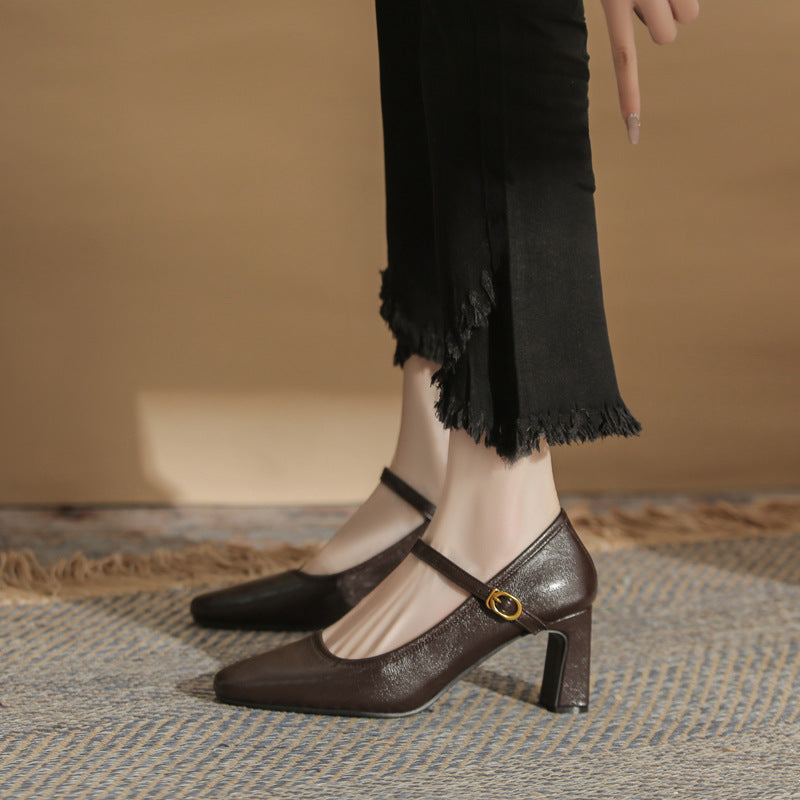 Sheepskin Buckle Strap Mary Jane Shoes
