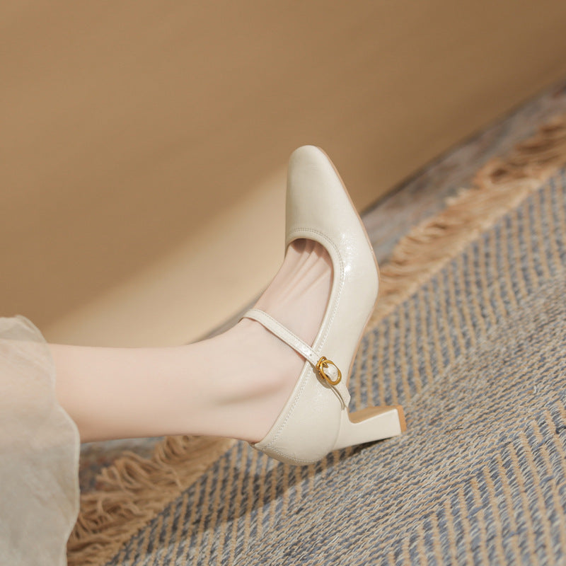 Sheepskin Buckle Strap Mary Jane Shoes