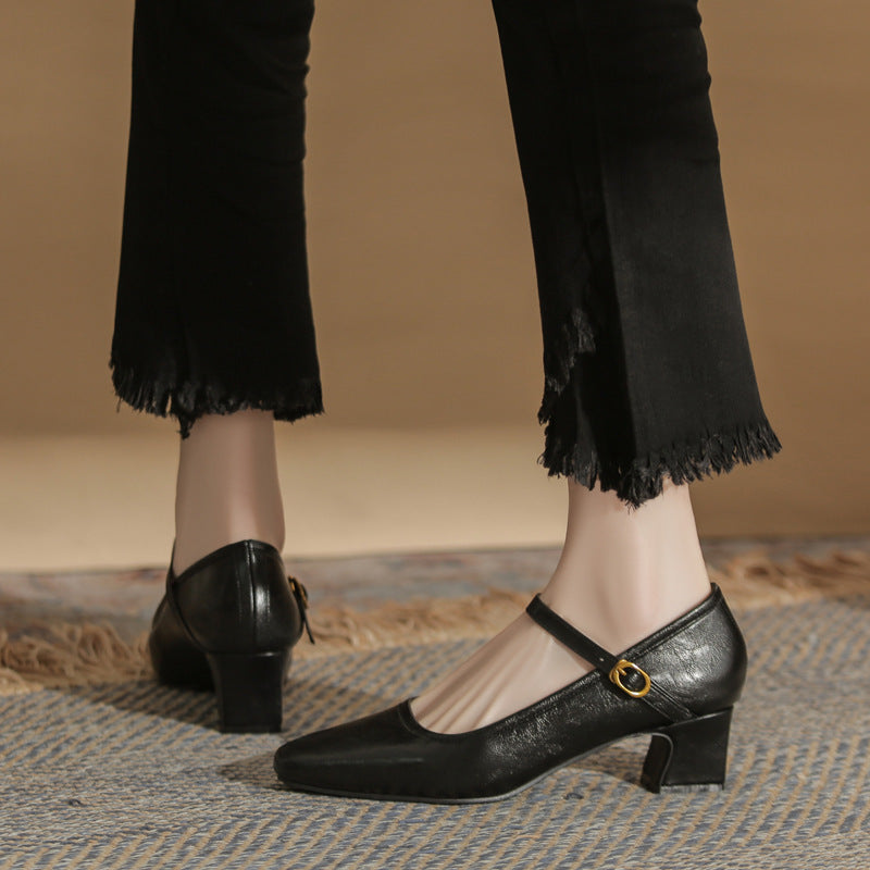 Sheepskin Buckle Strap Mary Jane Shoes