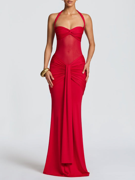 Sheer Backless A-Line Long Dress