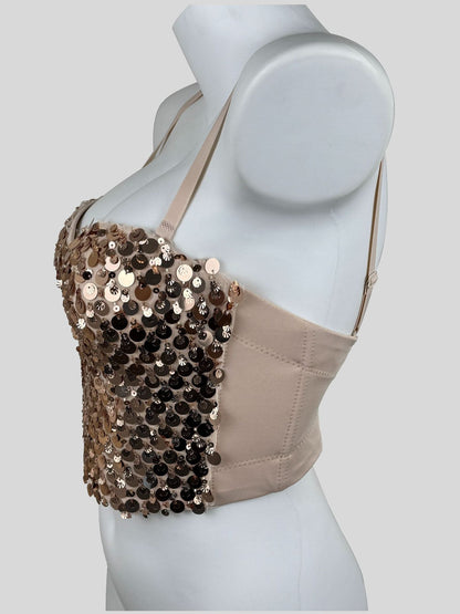 Sheer Lace Crop Top with Pearl Details