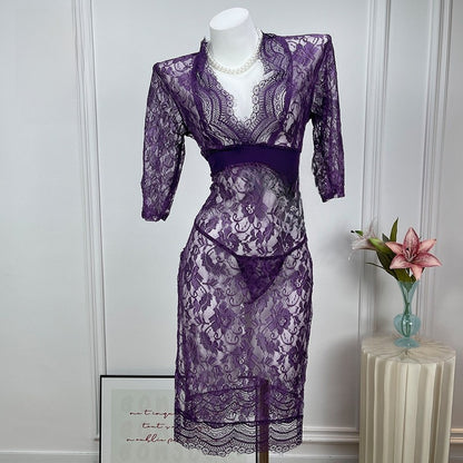 Sheer Lace Trim Nightgown with Adjustable Straps