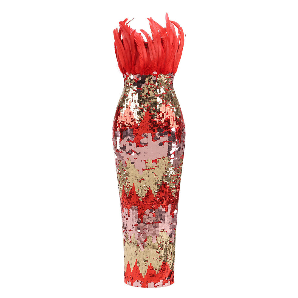Shenxiang sequined feather sequined dress
