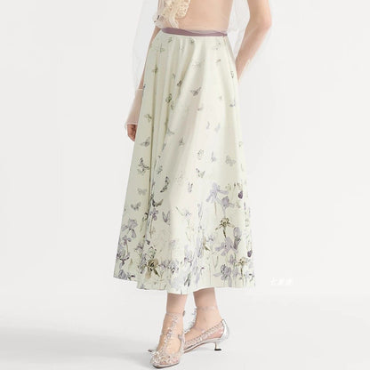 Shenzhen Nanyou High-End 26 Summer New Style Butterfly Flower Print Large Hem Pure Cotton Skirt Floral Long Skirt for Women
