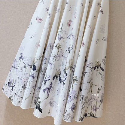 Shenzhen Nanyou High-End 26 Summer New Style Butterfly Flower Print Large Hem Pure Cotton Skirt Floral Long Skirt for Women