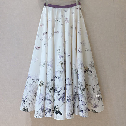 Shenzhen Nanyou High-End 26 Summer New Style Butterfly Flower Print Large Hem Pure Cotton Skirt Floral Long Skirt for Women